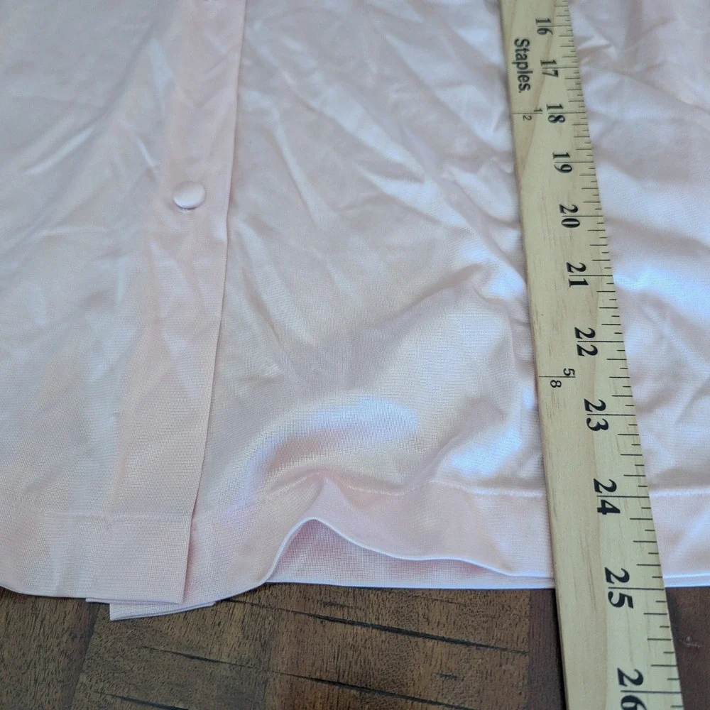 Vtg Vanity Fair Pajama 2‎ Pc Set Pink Lace Trim Antron III Nylon Silky Feel Lg